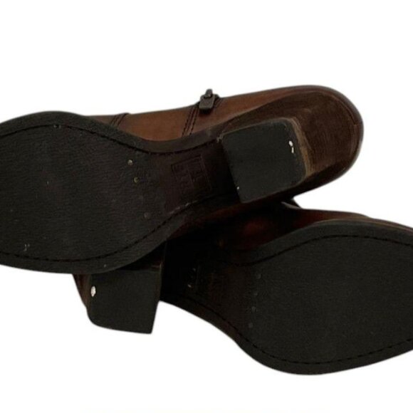 Frye Pattie Cognac Leather Belt Cute Ankle Booties Sz 8 - Picture 4 of 6